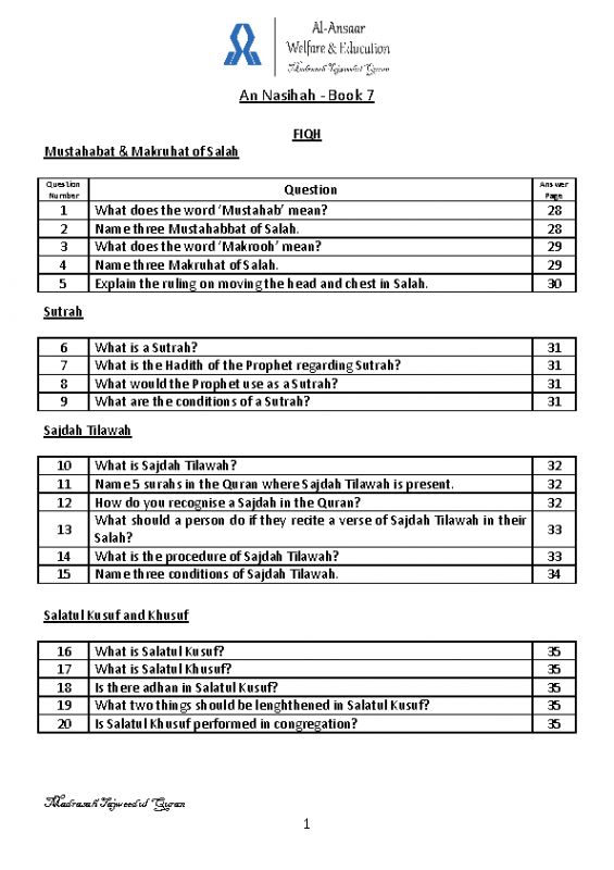 An Nasihah Book 7 Revision Questions