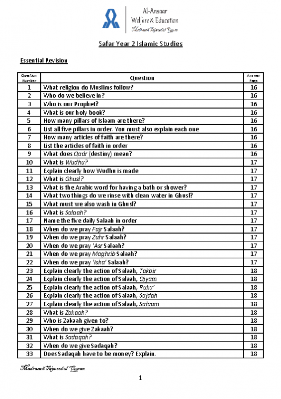 Year 2 Revision Questions