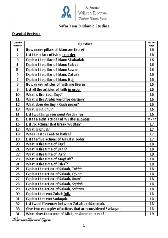 Year 3 Revision Questions