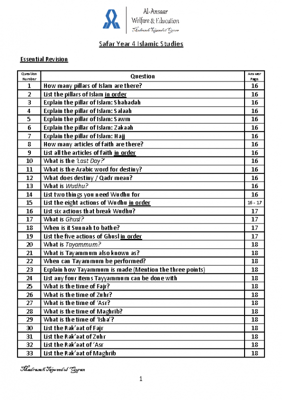 Year 4 Revision Questions