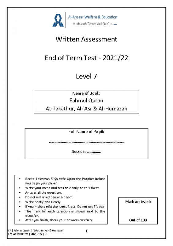 L7 | Term Test 2021-22