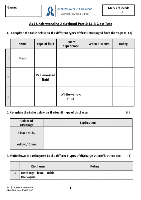 Part 4 Lessons 1-3 Test