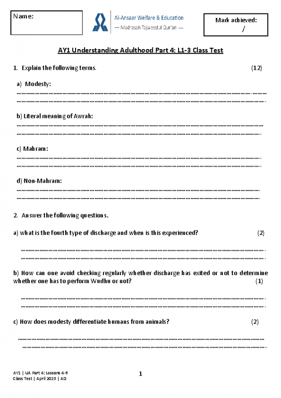 Part 4 Lessons 4-6 Test